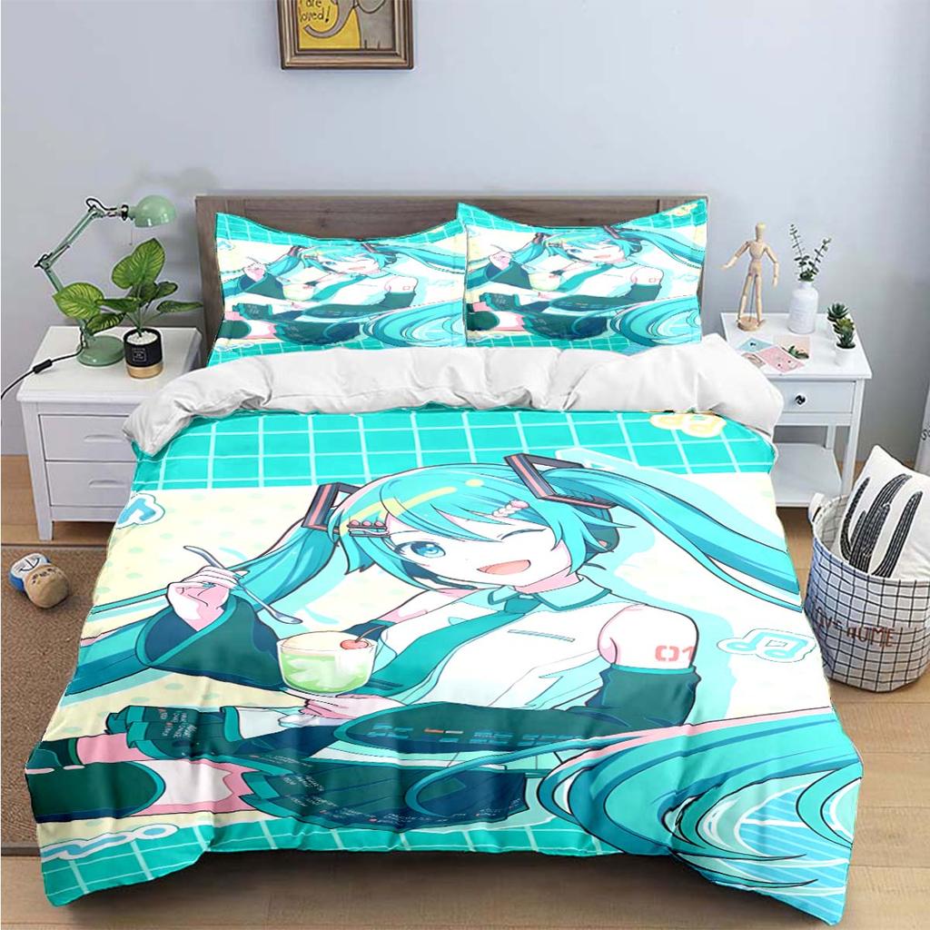 Comforter Cartoon Kawaii Virtual Singer H-Hatsune-Miku Bedding Sets Bed Supplies Set Bed Comforter Set Bedding Set Gift