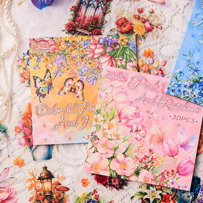 30 Blätter/Packung Schmetterlings-Blumen-Thema-Aufkleberbuch Kreatives Handbuchmaterial DIY-Bilderbuch-Kalender-Sammelalbum-Fotorahmen-Aufkleber