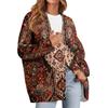 Women's Fashion Long Sleeve Print V-Neck Button Loose Cardigan Top