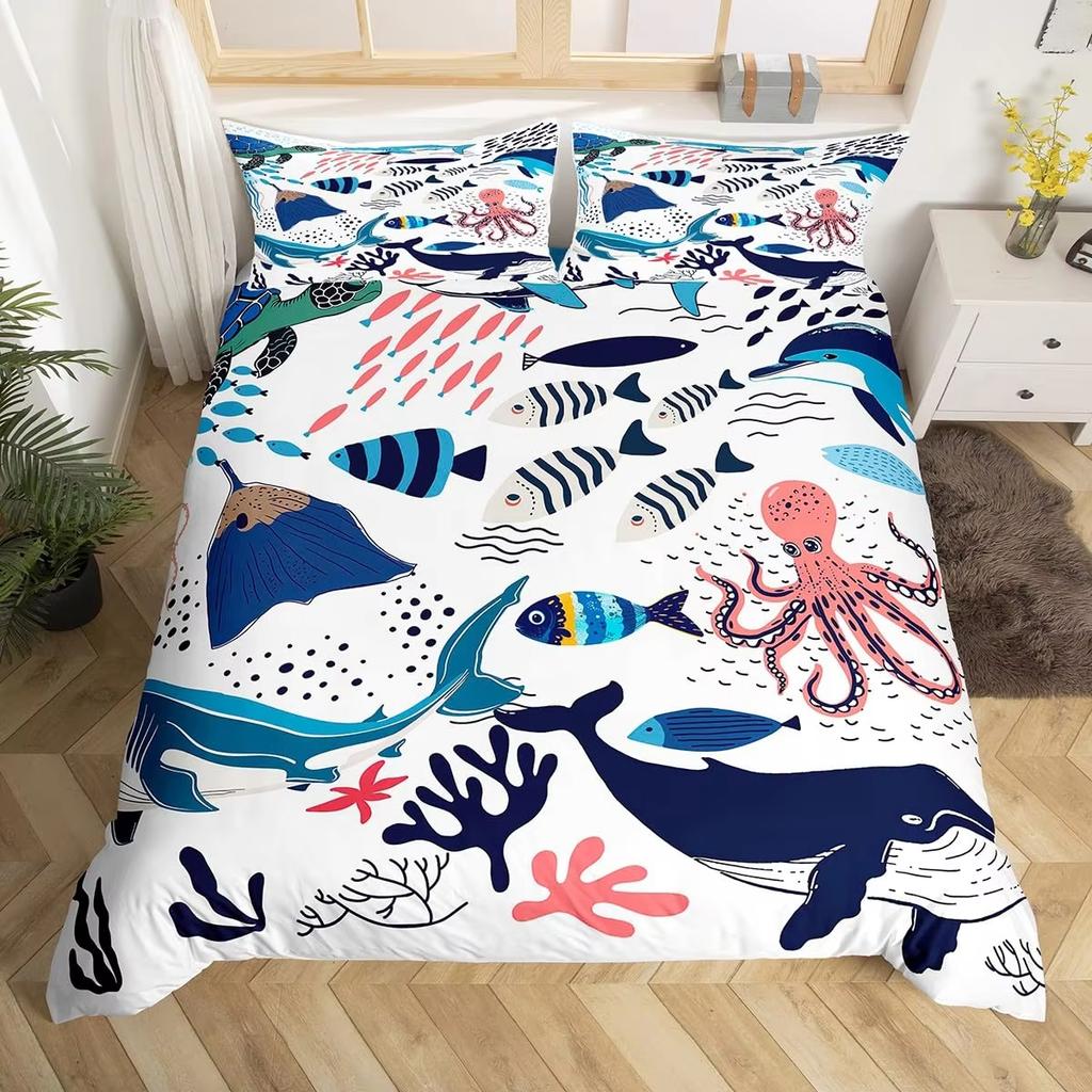 Kiler Whale Soft Duvet Cover Set Underwater World Animals Single Double Beding Children Kids Tens Adult Peoples Rom Ocean Whale Warm Comforter Cover