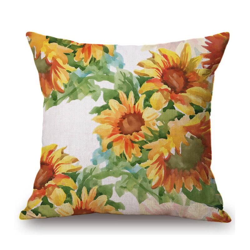 Poppy Flower Oil Painting Sunflower Rose Cotton Linen Sofa Throw Pillow Case Home Decorative Chair Seat Car Cushion Cover Case