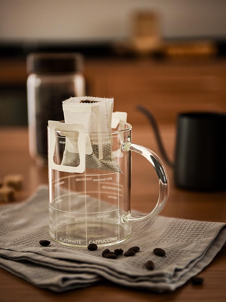 Coffee Recipe Glass Mug Cup With Coffee Milk Water Scales White Letters Printed Brewing Cup Heat Resistant Coffee Mug 1 Pc