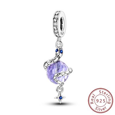 Charms Original Copper Purple Crystal Ball Snake Pendant Beads Fit Bracelet Women Jewelry Diy Fine Gift Accessory