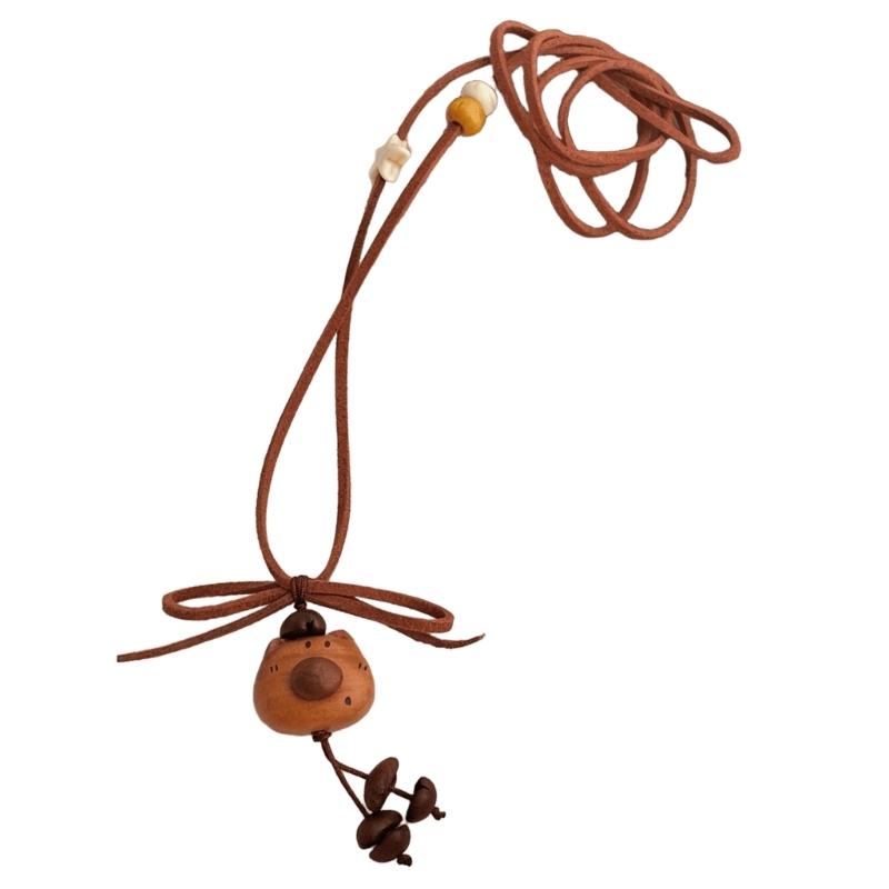 Einzigartiger Zugband Kaffeebohnen-Bären-Anhänger an verstellbarer Halskette im Retro-Stil