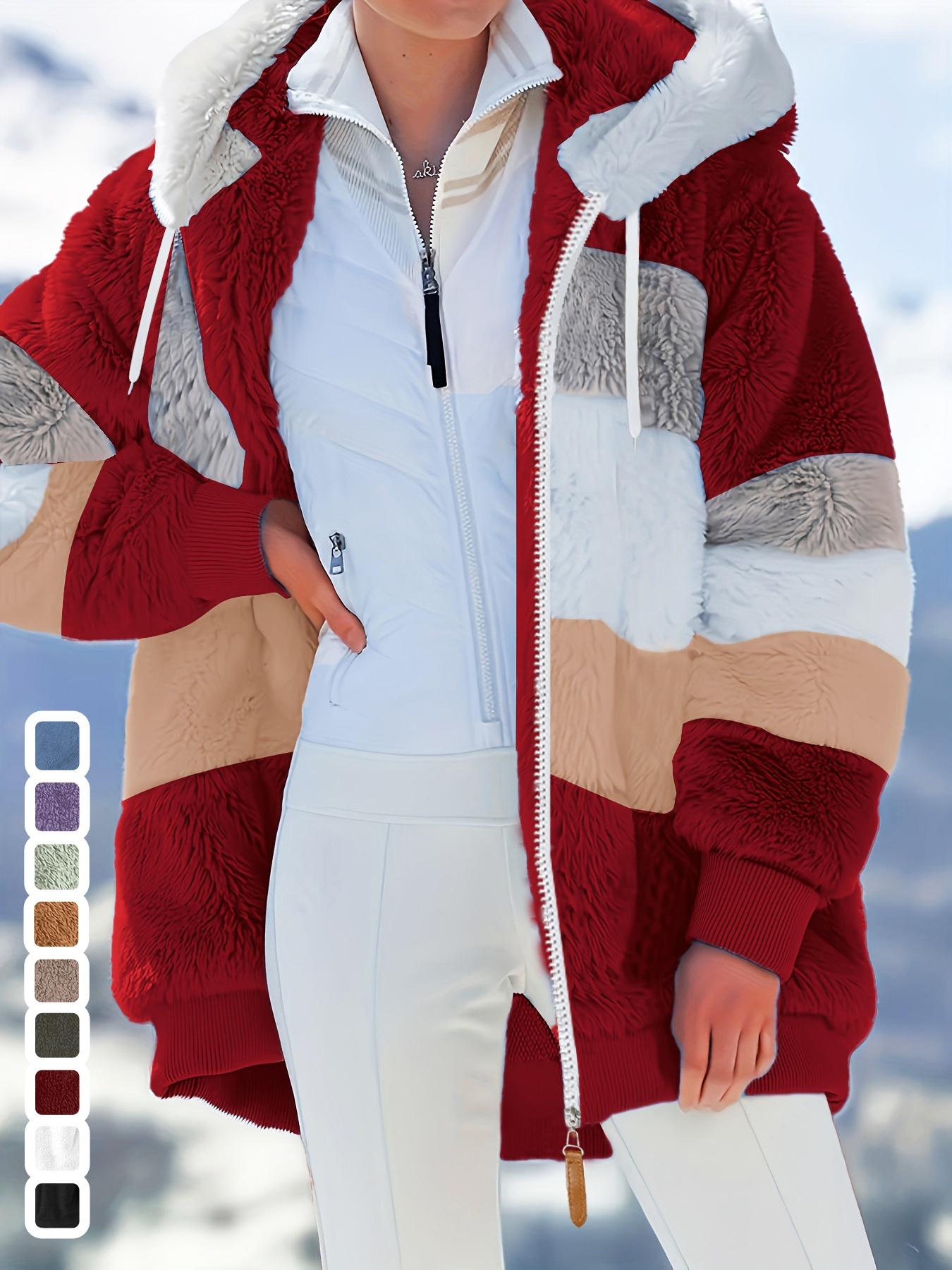 

Плюшевое пальто в полоску с капюшоном большого размера, повседневное теплое пальто на молнии с длинным рукавом для осени и зимы, женская одежда больших размеров M багровый