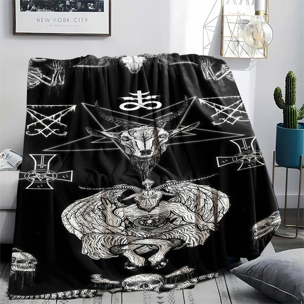 1 ks Flanelová deka s potiskem symbolu Satana, Vysoká kvalita, Pro všechna roční období, Domácí dekorace, Teplo a pohodlí, Perfektní pro vánoční dárky