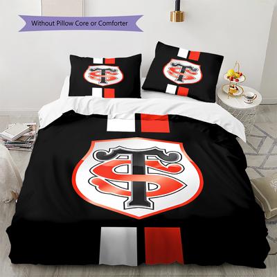 Ropa de cama con patrón del Stade Toulousain, Juego de colcha Funda de edredón Funda de almohada Regalo de cumpleaños para el hogar (1 * funda nórdica + 2 * fundas de almohada, sin núcleo)