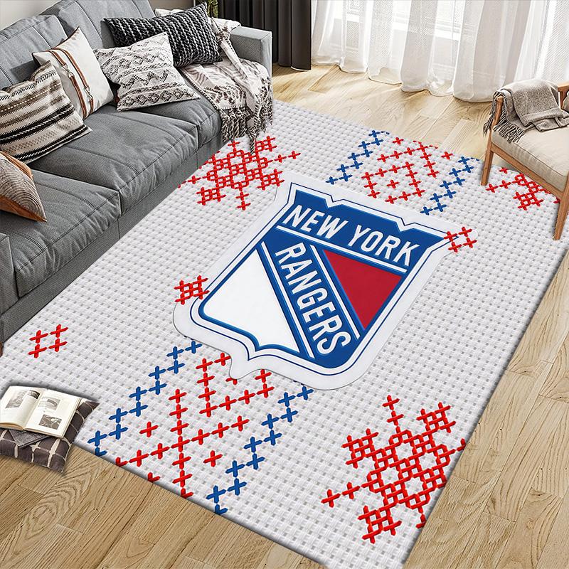 New York Rangers Flannel Pattern Square Carpet,Area Rug,Carpet Rug for Living Room Bedroom Sofa Playroom Decor,Non-slip Floor Mat