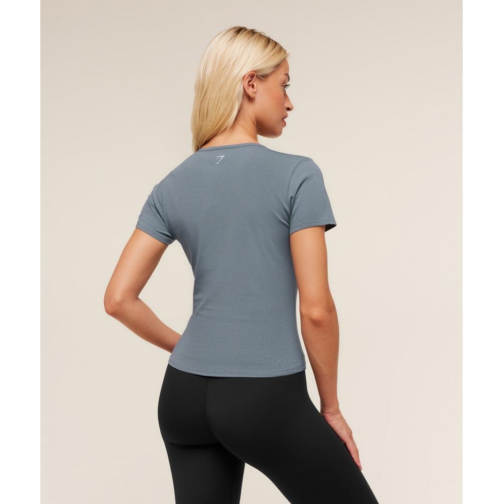 Gymshark Embroidered Logo Crop Top Iron Blue B4c6z Uctm