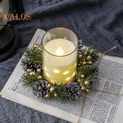 Christmas Candle Ring Artificial Pine Needle Pinecone Berries Garland Rustic Festive Candle Wreath for Home Table Centerpiece Decor