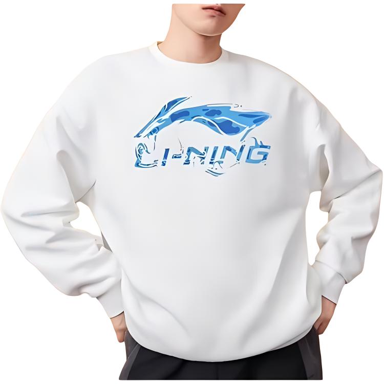 Li Ning Comfortable Casual Breathable Simple Round Neck Pullover Sweatshirt Unisex sweatshirt White YTLU063-2