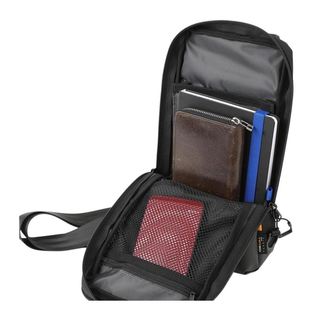 Bermas Men's Body Bag 60622 Sling Bag, Water-Repellent, One-Shoulder Bag, Size 10, Black