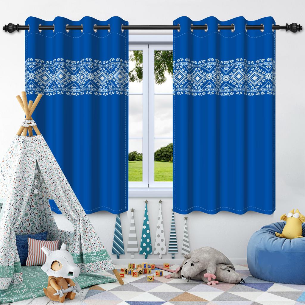 2Pcs Simple Print Solid Color Blackout Curtains Grey Brown Blue Thermal Insulated Grommet Window Drapes for Bedroom Living Room