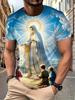 Chemise pour homme motif Vierge Marie 3D - Décontractée à manches courtes, Mélange de polyester doux, Col rond, Lavable, Design d'impression d'art religieux bleu, Chemise de tous les jours|