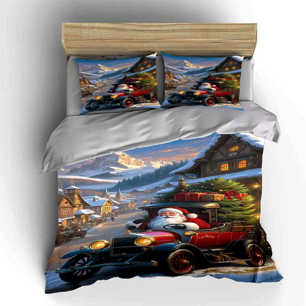 Santa driving classic car. Bedding sets Duvet cover sets Duvet covers Pillowcases(1 * Duvet Cover 2 * Pillowcases without duvet insert)