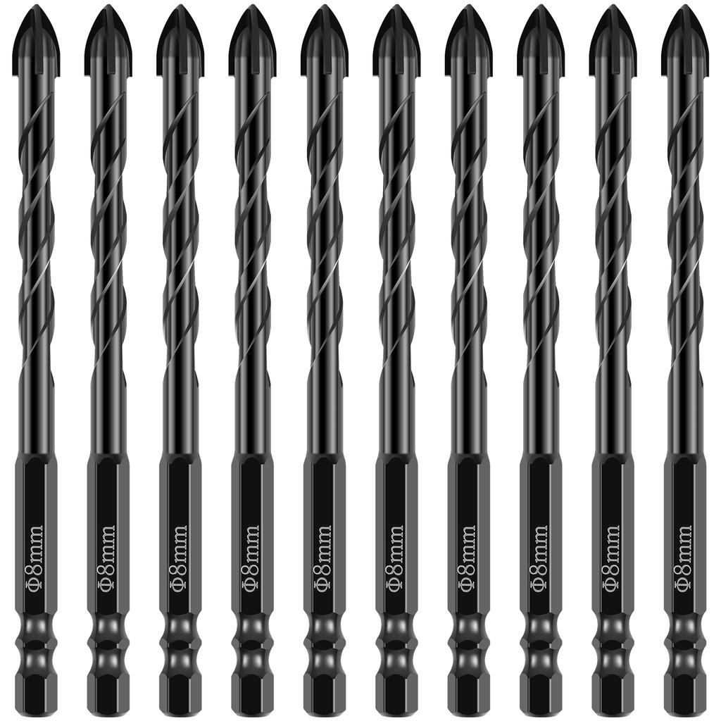 10 Pcs 5/6/8mm Cross Hex Drill Bits Set Tungsten Carbide Tile Ceramic Glass Brick Universal Drilling Tool Hole Opener for Wall