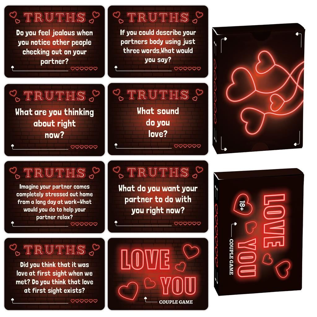 50 Love You Neon Couple Cards English Version Game Interactive Cards