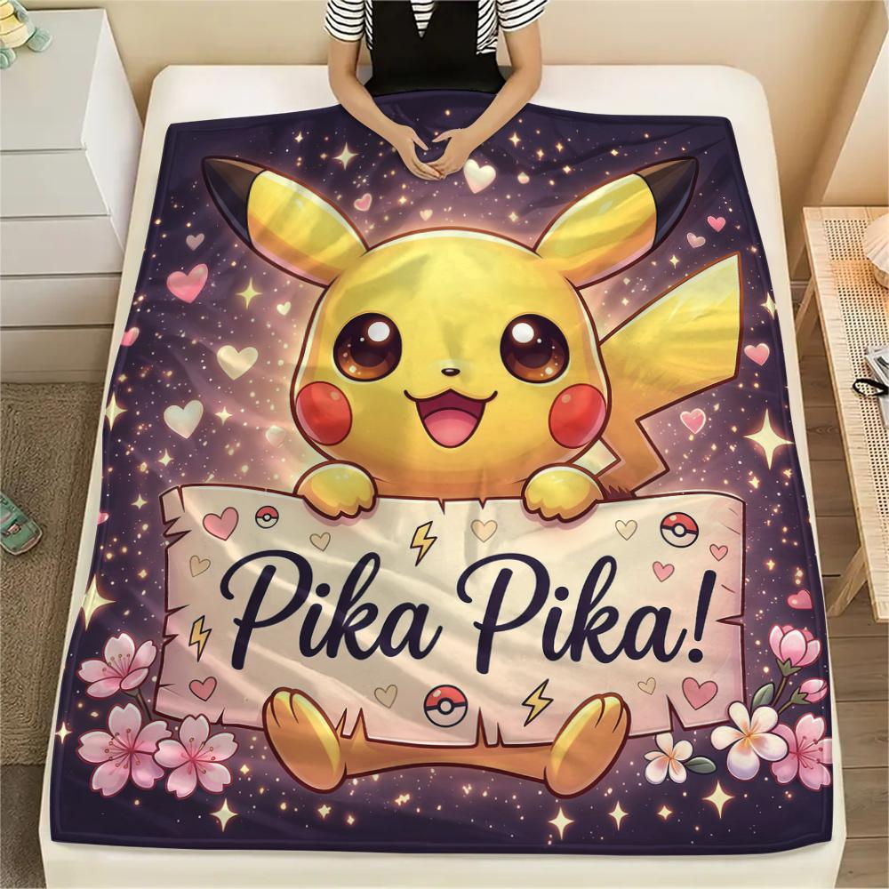 Pikachu flanelės pledo printas, šiltas ir minkštas sofai, lovai, kėdei, puikiai tinka kelionėms, piknikui -HE51