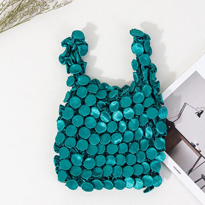 

Ruched Bubble Small Tote Bag Telescopic Magic Shopping Bag Folding Portable Shoulder Bags Casual Elegant Large Capacity Handbags темно-зеленого