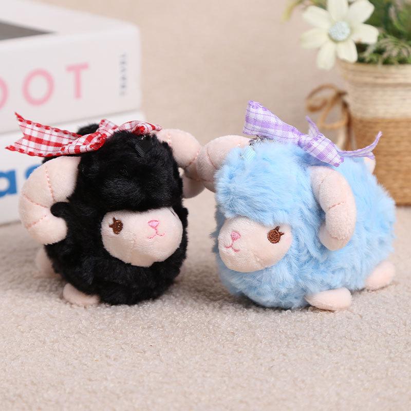 Cute Fluffy Sheep Plush Keychain Soft Fuzzy Fabric Lovely Bow Accent Backpack Charm for Girls Daily Wear