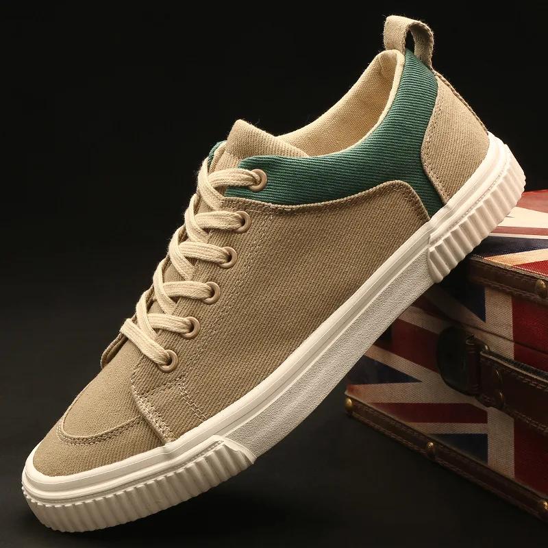 Fashion Men's Spring Canvas Shoes New Breathable Lace Up Casual Men's Versatile Flat Bottomed Cloth Shoes Anti Skateboard Shoes Tenis