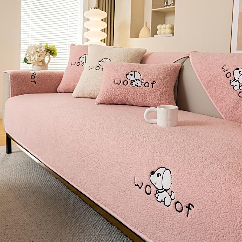 Winter Living Home Non-slip Thick Sherpa Dog Embroidery Slipcover Funda Sofa  Sofa Cushion Couch Covers