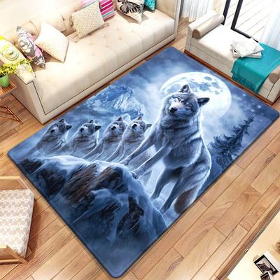 Manada de lobos luna montaña terciopelo de cristal alfombra escena de vida silvestre alfombrilla de suelo obra de arte de animales genial alfombra decorativa para sala de estar dormitorio