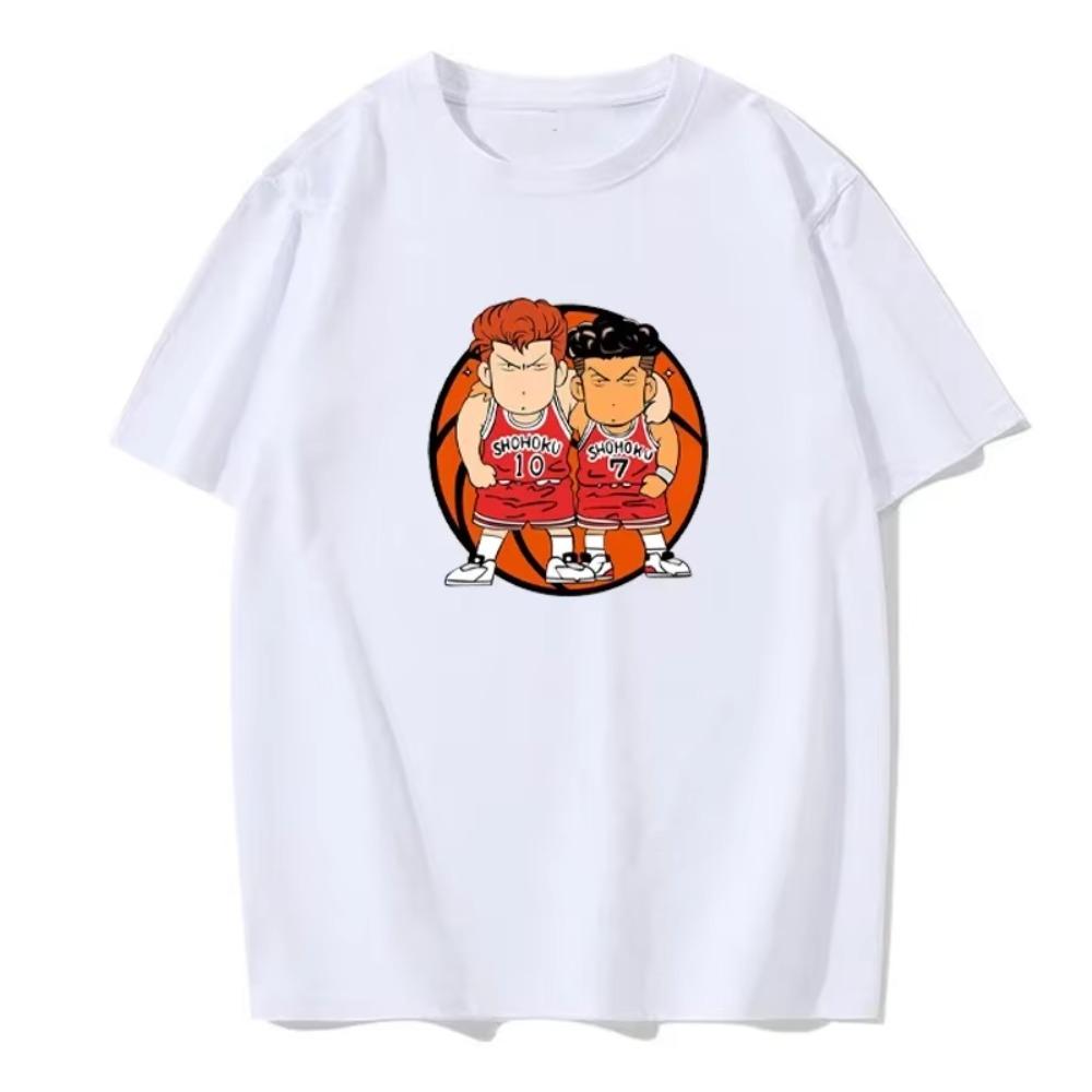 Summer Men's Anime T-shirt Basketball Short-sleeved Solid Color Round Neck Cotton T-shirt Men's European Size Daily T-shirt