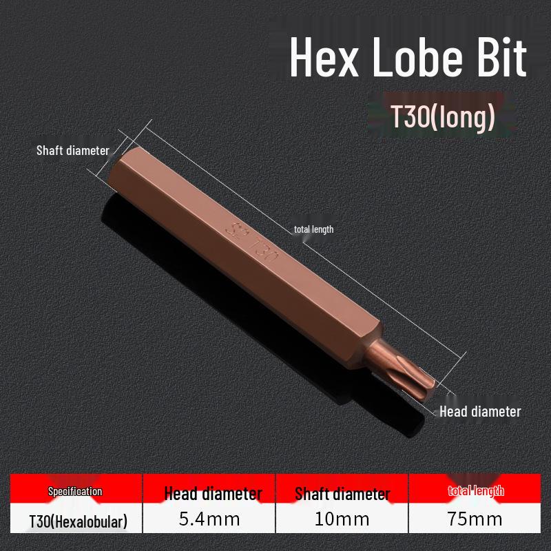 Hexagonal T30 Internal 6-Spline, 12-Point Star Key Socket M10 Tool, T40 Auto Repair.