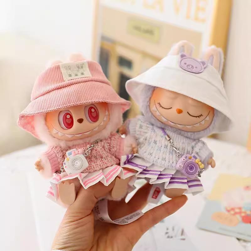 Labubu Sweater JK Dress Set Cozy Outfit for 17cm Vinyl Dolls Trendy Schoolgirl