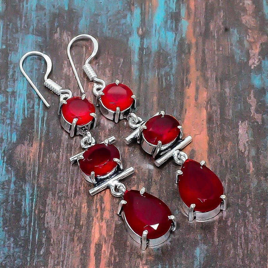 Mozambique Garnet Gemstone 925 Sterling Silver Handmade Wedding Jewelry Earring