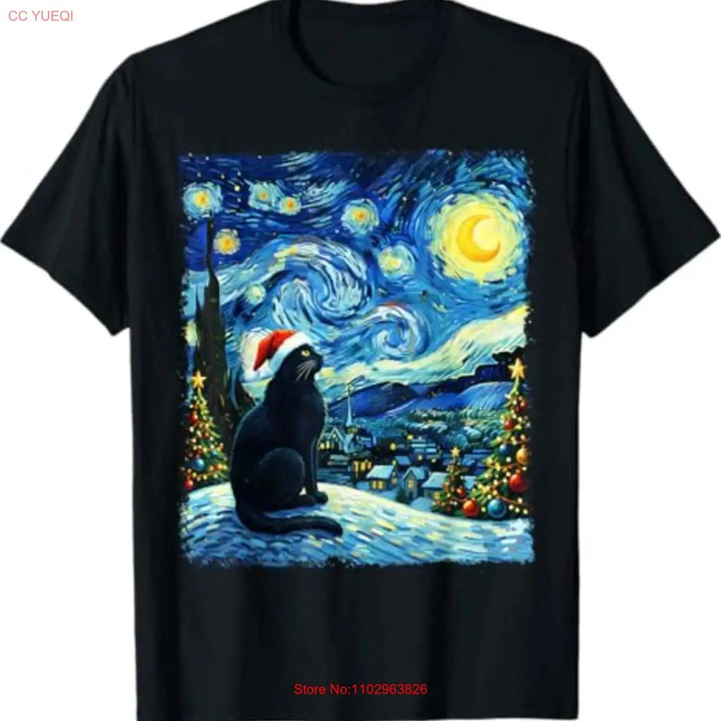 Black Cat Christmas Santa Hat Funny Meowy T Shirt vintage Washed Stylish homme graphic fashion streetwear Unisex Soft
