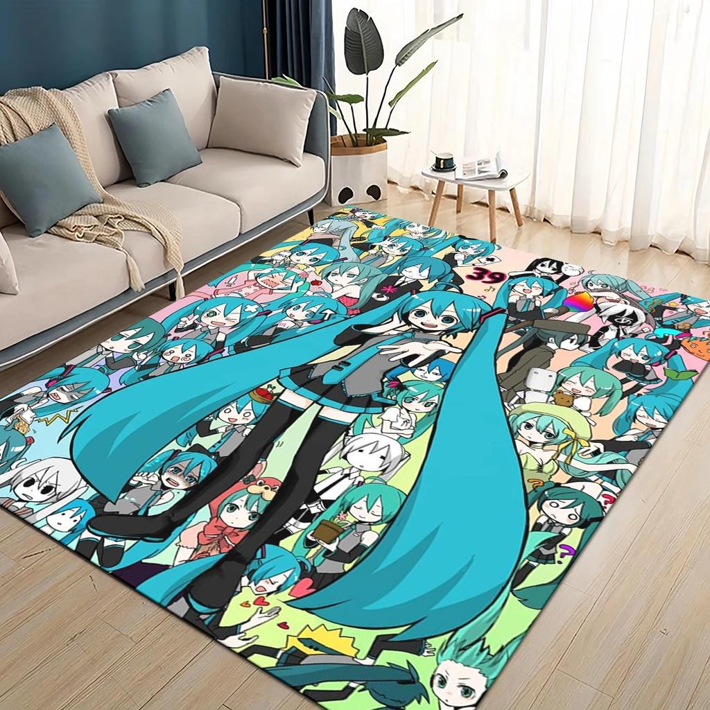 3D M-MIKUS Music VOCALOID Cartoon Girl Rug Carpet for Living Room Bedroom Home Decor,kids Play Non-slip for Sofa Doormat