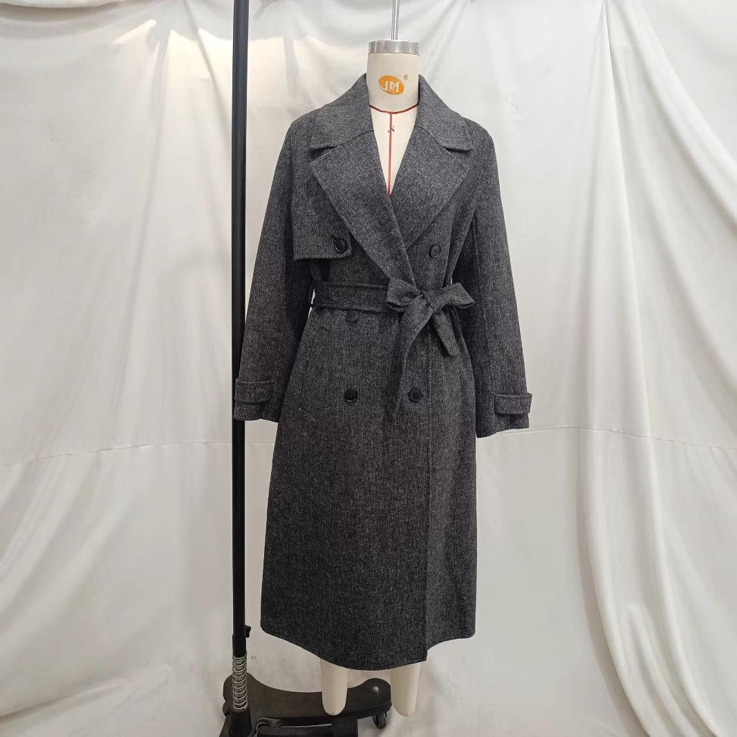 

Женское корейское двубортное шерстяное пальто с поясом - осенне-зимний дизайн с лацканами (Стиль #: 4070223) Medium темно-серого