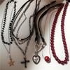 Kpop Punk Rock Heart Cross Star Pendant Beaded Necklace For Women Men Cool Hip Hop Street Grunge Y2K Charms Jewelry Accessories