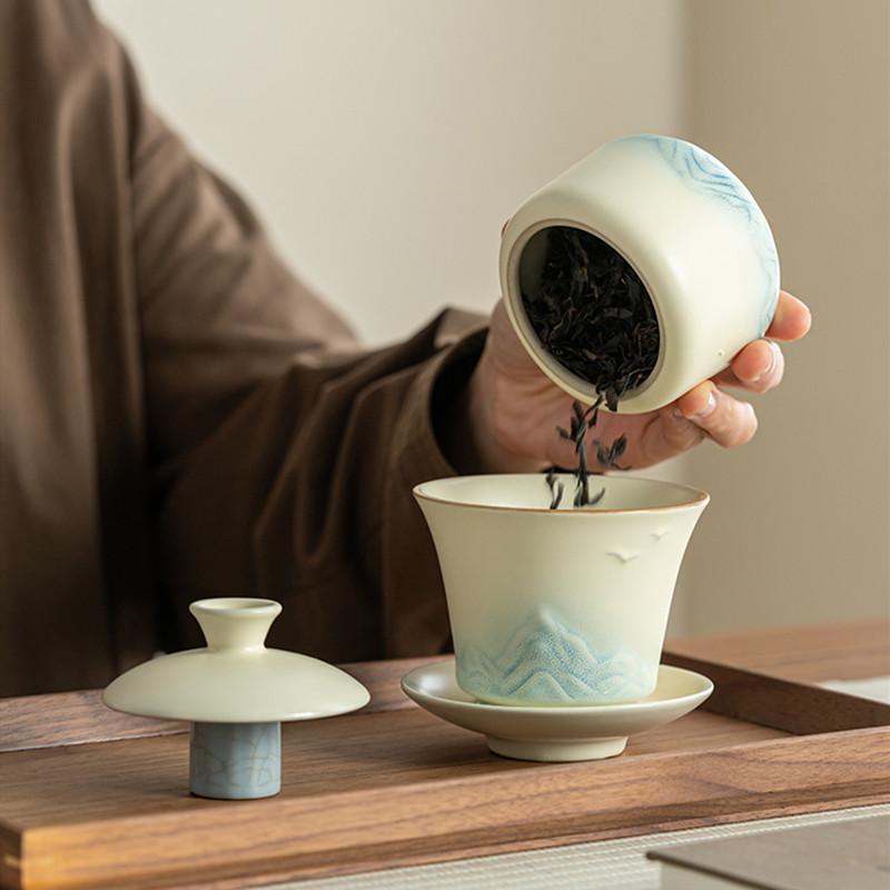 150ml Chinese Retro Ceramic Tea Tureen Handmade Pottery Gaiwan Travel Portable Tea Bowl Teacup Household Teaware Tea Infuser