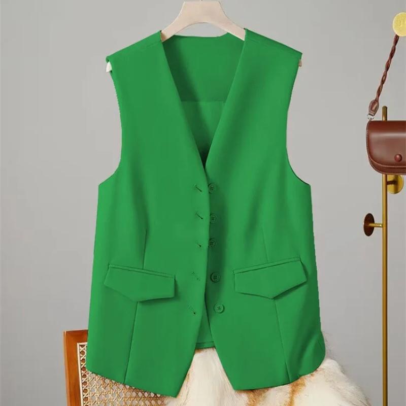 

Vest Women Sleeveless Jacket Waistcoat V Neck Single Breasted Tops Outerwear Spring Summer Female Office Lady Vintage L
