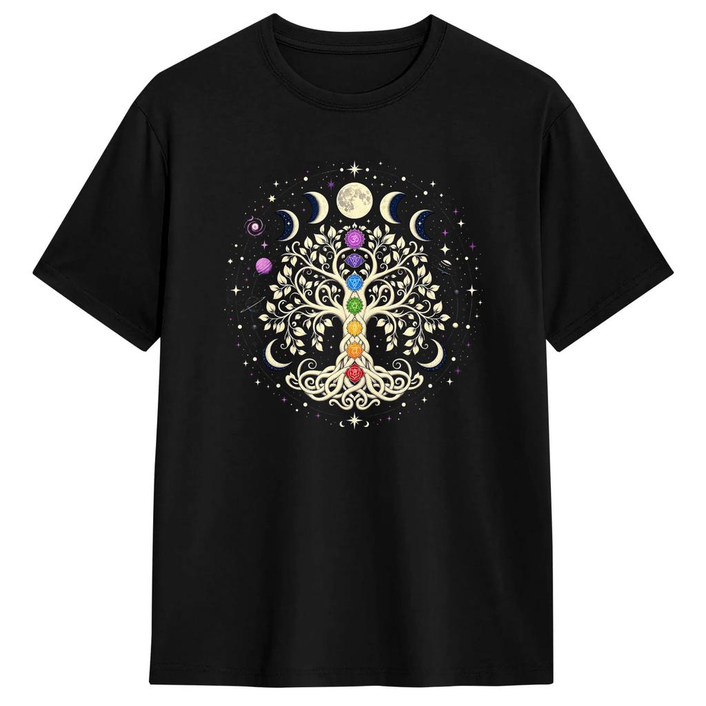 Tree Of Life Chakra Symbols Zen Yoga Meditation Spiritual T Shirts  100% Cotton Clothes Short Sleeve Round Neck Tee Shirt