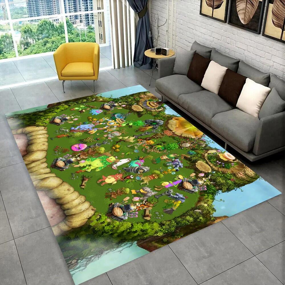 3D My Singing Monsters משחק וידאו שטיח אזור קריקטורה, שטיח לבית סלון חדר שינה ספה דקור שטיח לדלת, שטיח רצפה נגד החלקה לילד