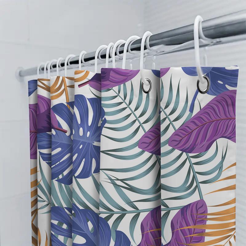 Colorful Palm Leaf Shower Curtain For Bathroom Decor Water Resistant Fabric With Hooks Set, Modern Floral Print Home Accessories
