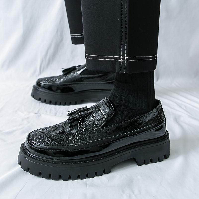 Men Loafers Black Platform Height Increase Thick Sole Shoes White Formal Business Wedding Dress Prom Tuxedo Party Shoes Large Size