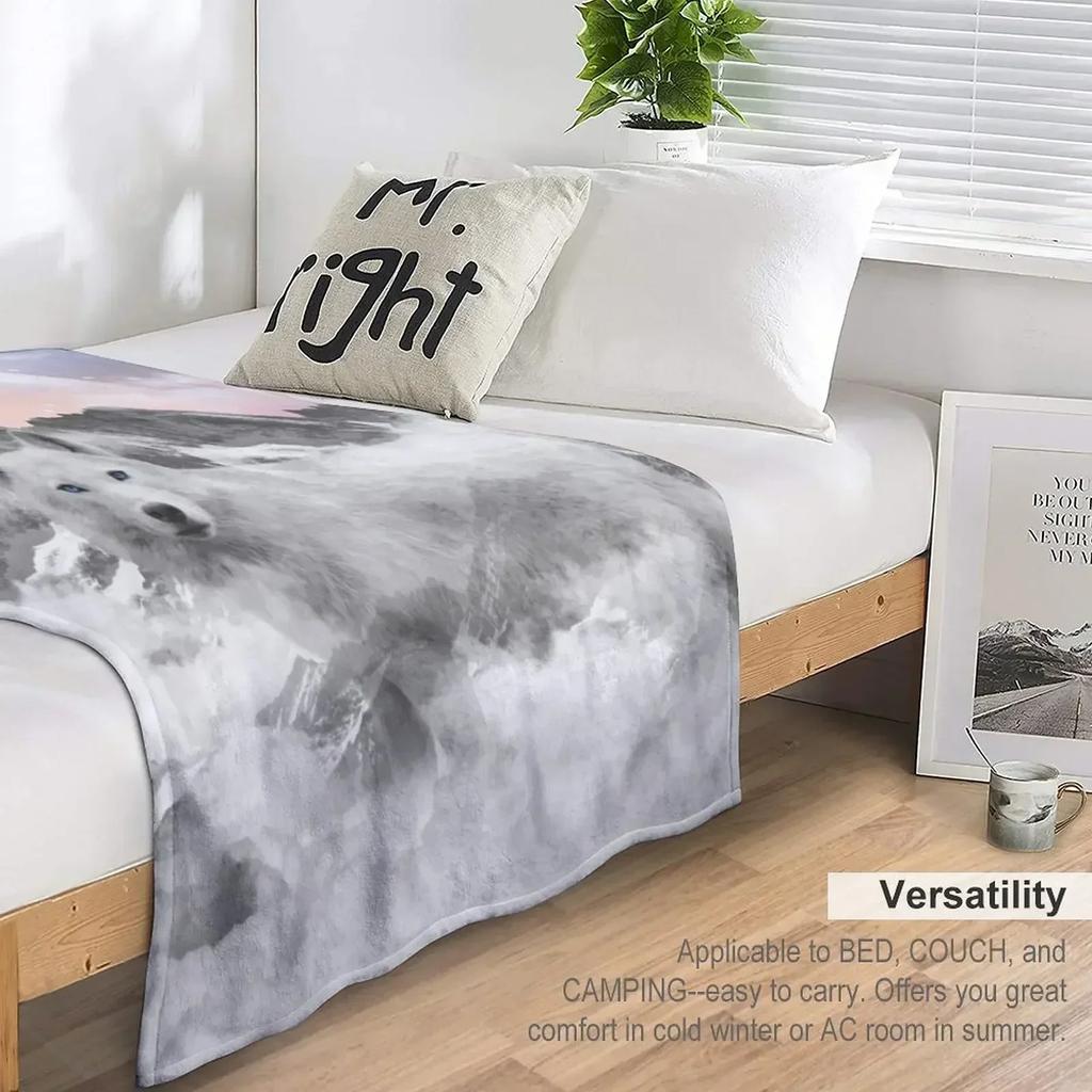 The Soul That Sees Beauty (Winter Moon / Wolf Spirit) Throw Blanket Cute Plaid Picnic Shaggy Sofa Bed Luxury Thicken Blankets