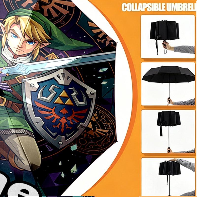 Custom Name Personalized The Legend Of Zelda Print Umbrella, Auto Open Close, 8‑Rib Sturdy Frame, Commute Camping Hiking Use, Birthday Gift