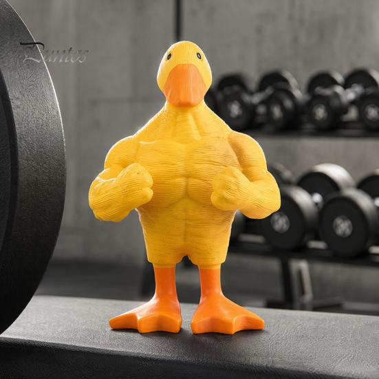 Desktop Duck Decoration Resin Muscular Figurine, Strong Fitness Statue, Home Office Decor White Yellow Shape Ornament for Table Humorous Animal Desk