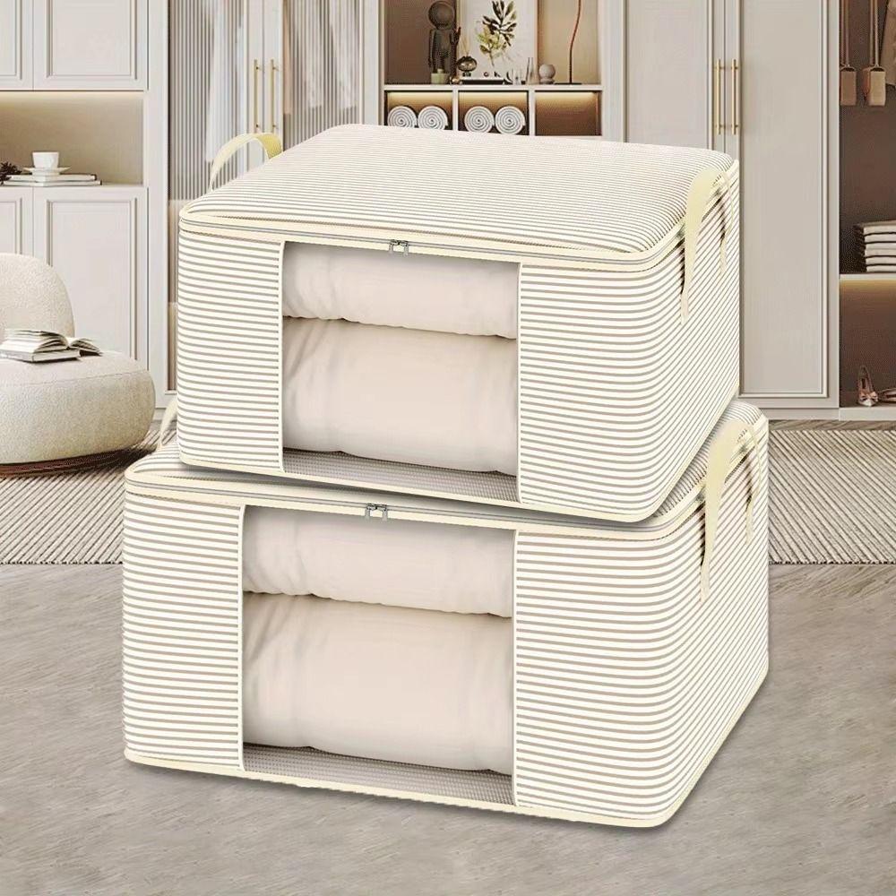Large Capacity Striped Visible Storage Bag Non-Woven Fabric Quilt Storage Box Quilt Storage