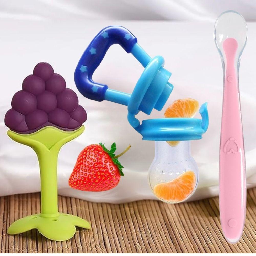 

Baby Feeding & Teething Combo – Fruit Feeder, Soft Teether & Silicone Spoon Set Pack of 3