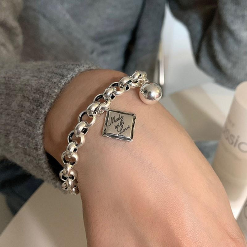 Silver Color Vintage Punk Chain Bracelet for Women Men Niche Design Square Ball Pendant Bracelets Party Jewelry Gifts