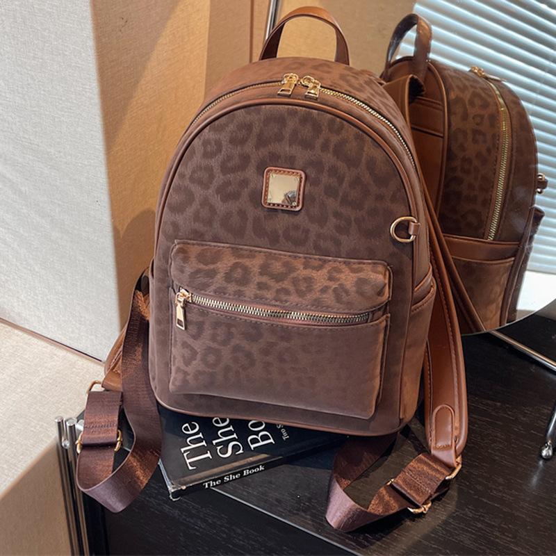 Autumn new simple backpack women's large capacity niche leopard print casual backpack travel backpack