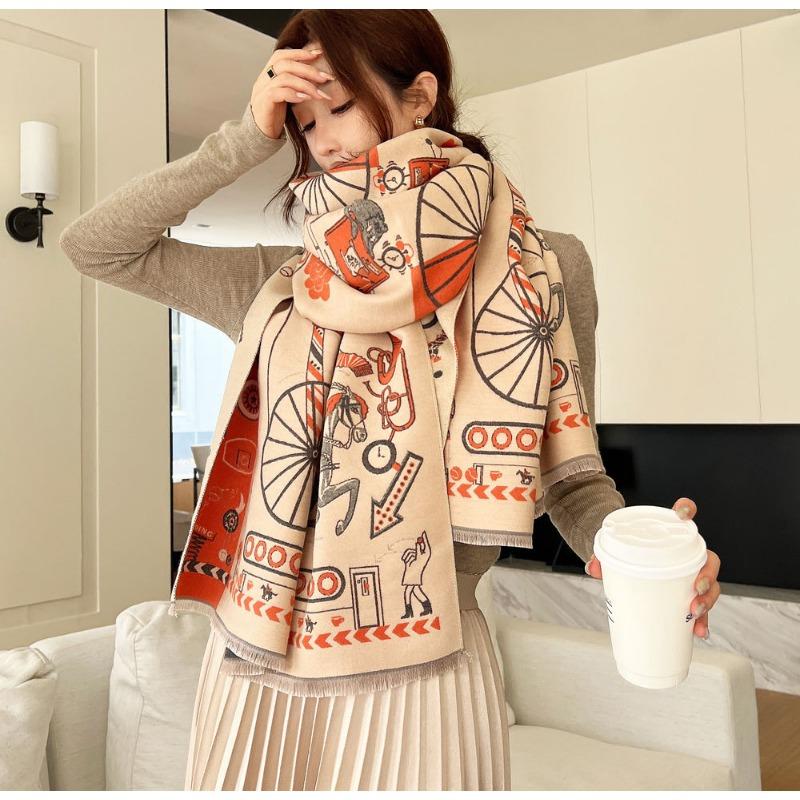 

Autumn and winter new whimsical double-sided jacquard scarf women s versatile imitation cashmere scarf thickened warm scarf 190cm