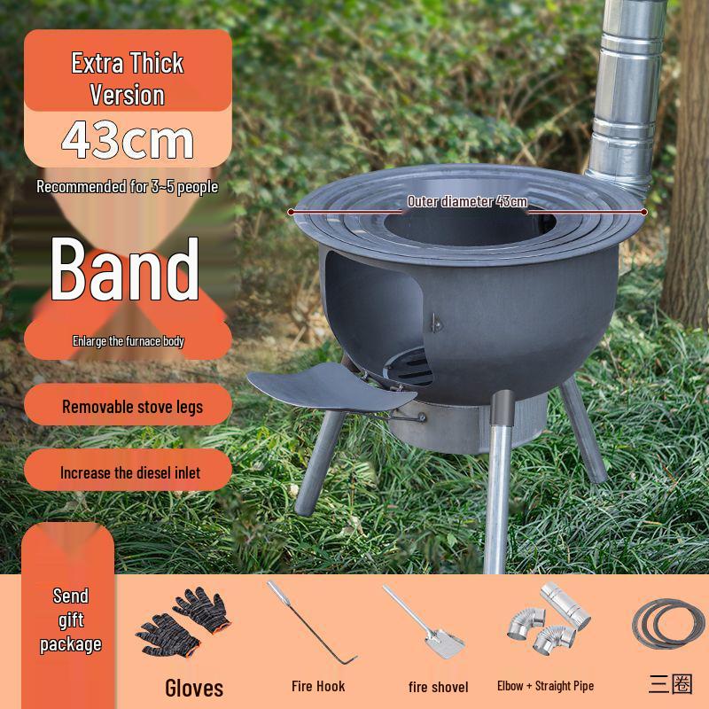 Portable Outdoor Iron Wood-Burning Stove for Rural Households